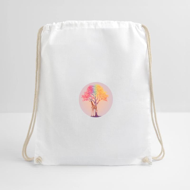 Giraffe under rainbow tree Drawstring Bag