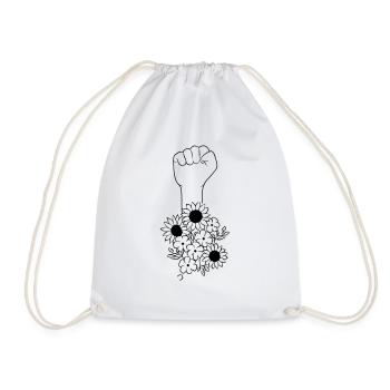 flowers fist black - Drawstring Bag - white - Front