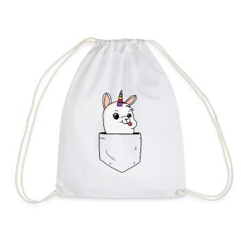 Lama with Unicorn Hides in Breast Pocket - Drawstring Bag - white - Front
