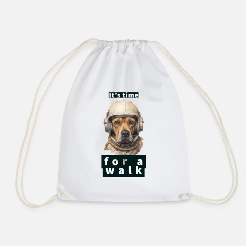 Hund mit Astronautenhelm im All, Gassi - Turnbeutel - Weiß