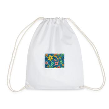 Retro style floral pattern on dark blue - Drawstring Bag - white - Front