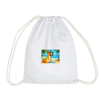 Chien de plage avec planche de surf et lunettes de soleil - Sac de sport léger - blanc - Devant