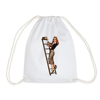 Librarian pinup - Drawstring Bag - white - Front