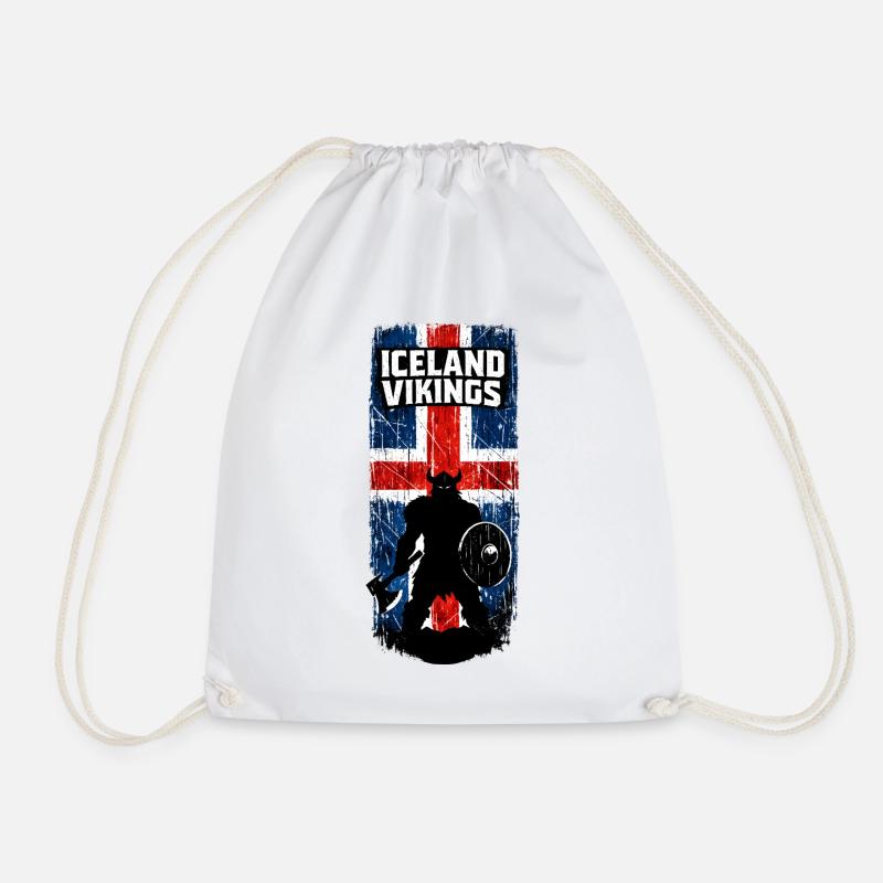 Iceland Vikings Silhouette - Drawstring Bag - white