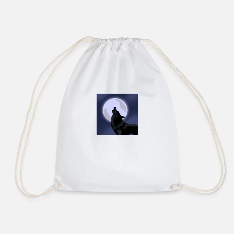 Wolf with moon - Drawstring Bag - white