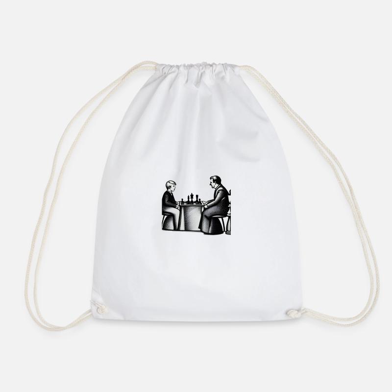 Family Game Chess - Father and Son - Drawstring Bag - white
