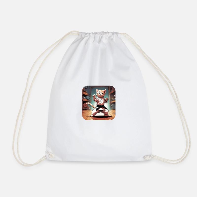 Sweet Karate Cat - Drawstring Bag - white