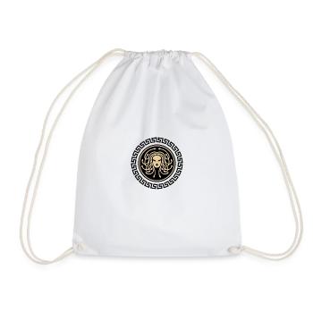 Medusa Circle Emblem Gold on Black - Drawstring Bag - white - Front