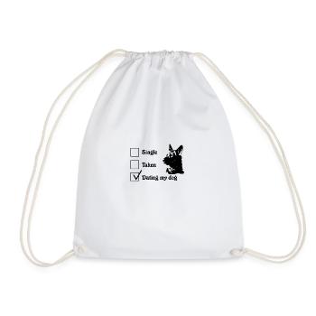 single,dating,dating my dog,shepherd dog,dog - Drawstring Bag - white - Front