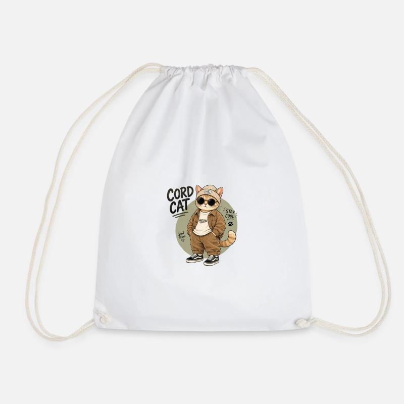Corduroy cat in chill look - Drawstring Bag - white