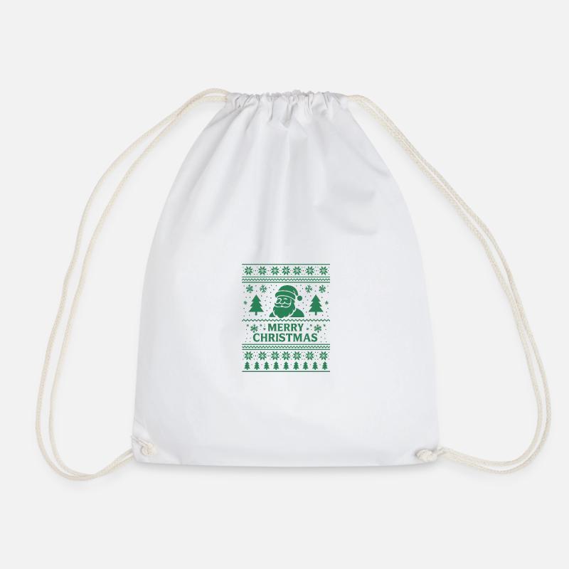 Green Santa Christmas Pattern - Drawstring Bag - white