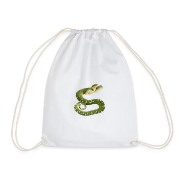 Snake reptile green white - Drawstring Bag - white - Front