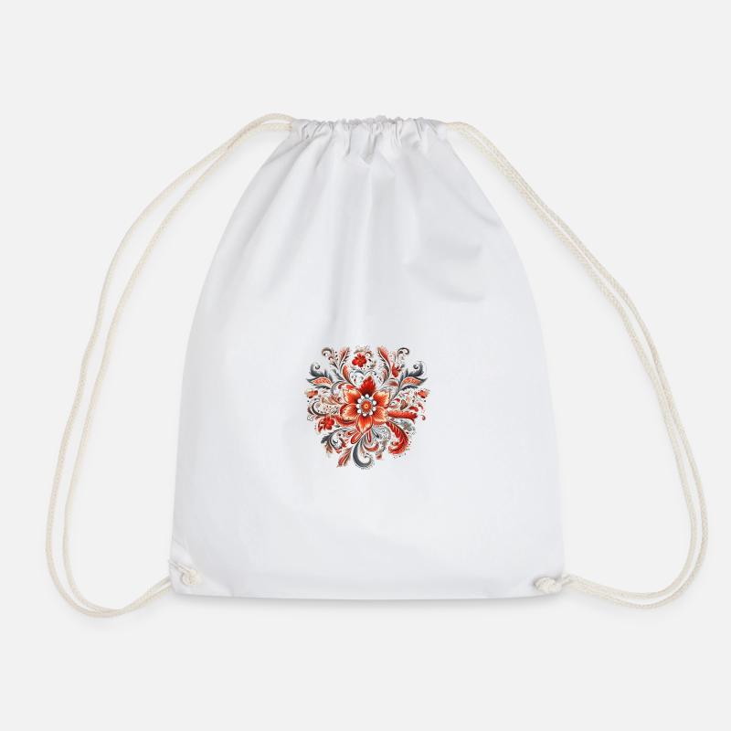 Florales Muster - indischer Stil - Turnbeutel - Weiß