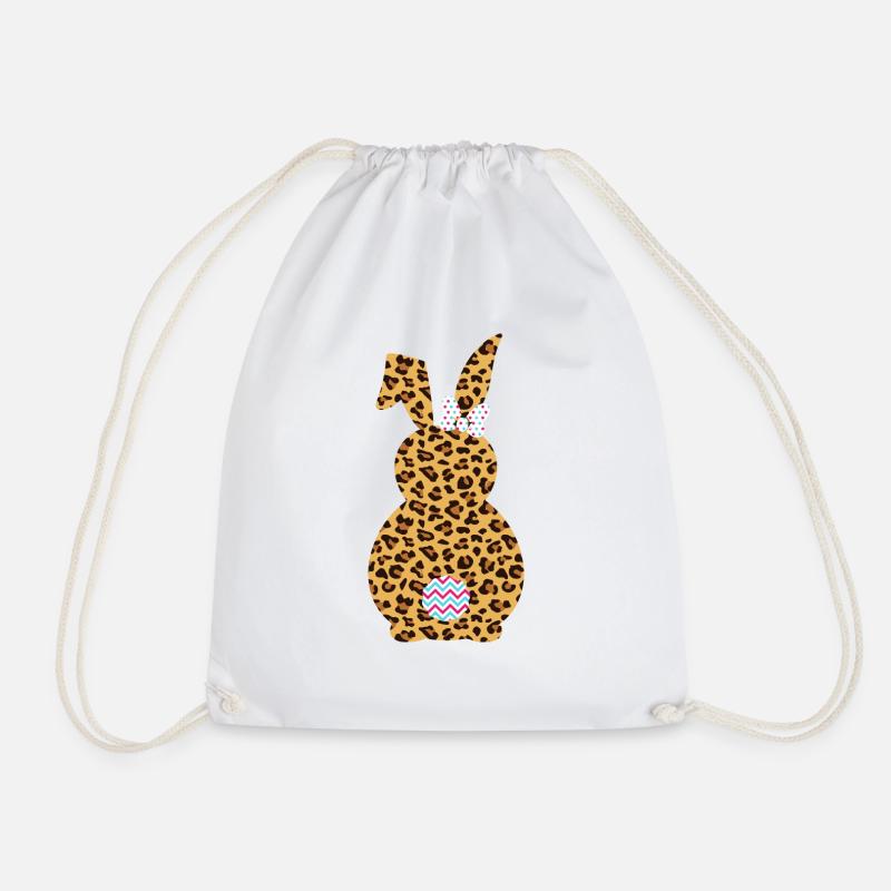 Sweet Easter Leopard Bow Easter Egg - Drawstring Bag - white
