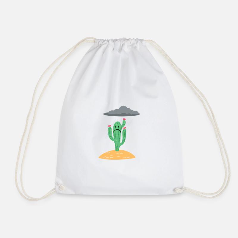 Cactus with rain cloud - Drawstring Bag - white