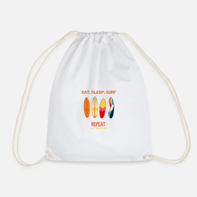 Eat Sleep Surf Repeat – Bunte Surfboards - Turnbeutel - Weiß