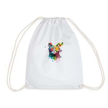 Farbenfrohe Katze mit Sonnenbrille - Turnbeutel - Weiß - Vorne