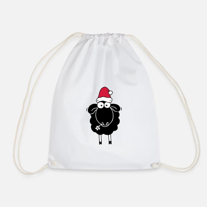 Schwarzes Schaf mit Weihnachtsmütze - Turnbeutel - Weiß