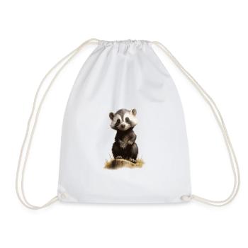 cute naughty badger - Drawstring Bag - white - Front
