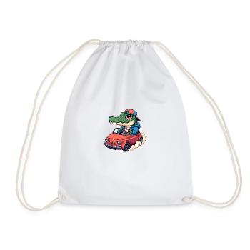 Crocodile Car - Drawstring Bag - white - Front
