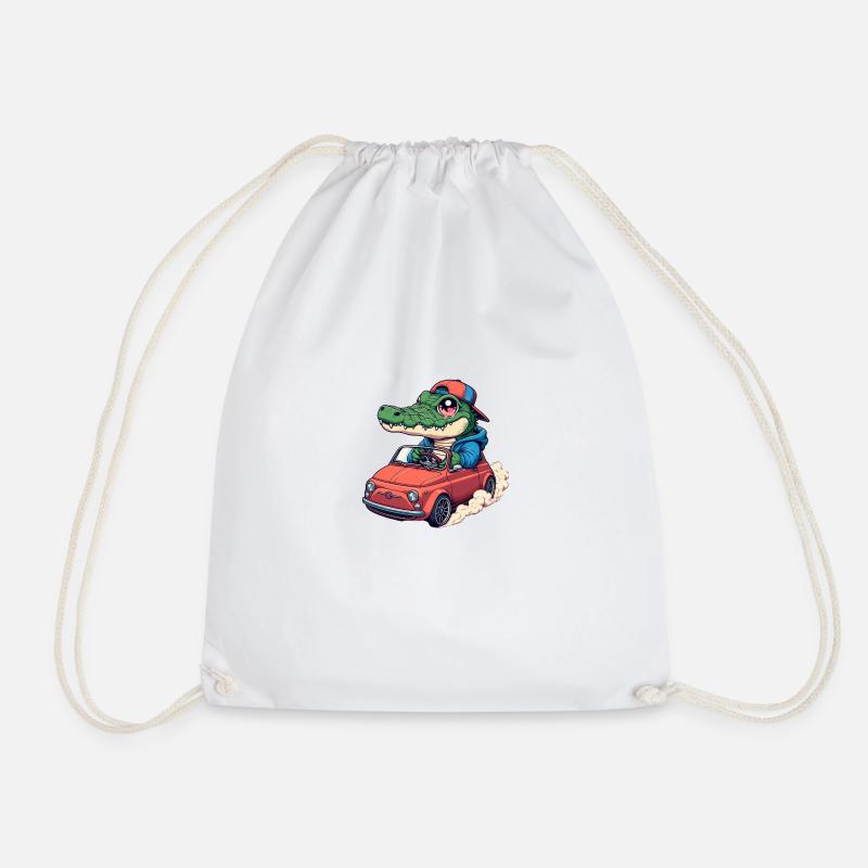 Crocodile Car - Drawstring Bag - white