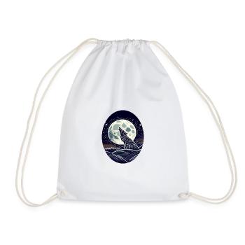 Geometric Wolf and Full Moon - Drawstring Bag - white - Front