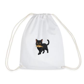 Katze mit Fisch Illustrationsdesign - Turnbeutel - Weiß - Vorne