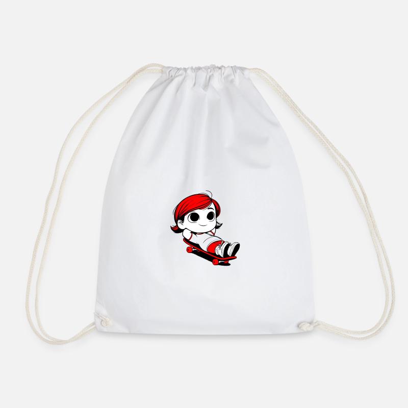 Kathy relaxing on a skateboard - Drawstring Bag - white