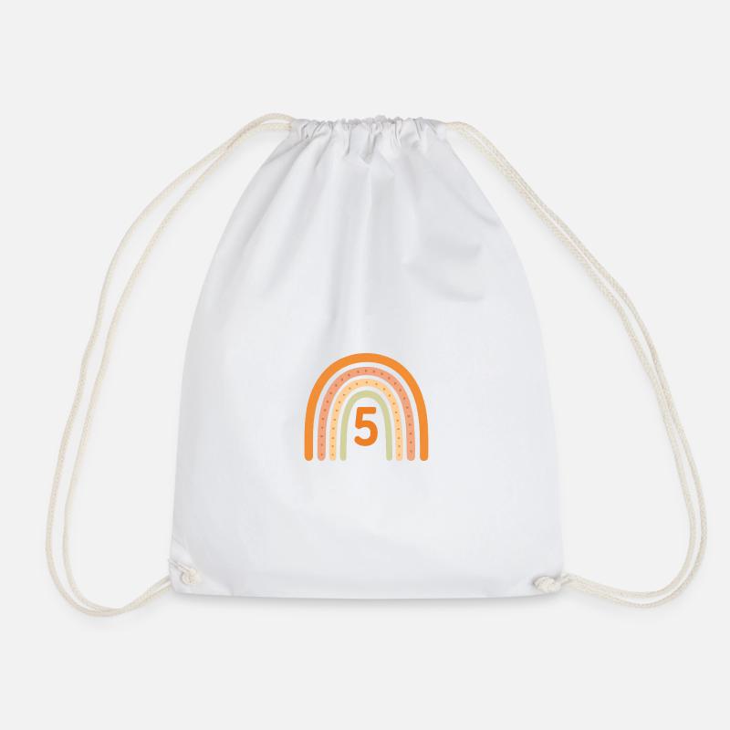 5th Birthday Rainbow - Drawstring Bag - white