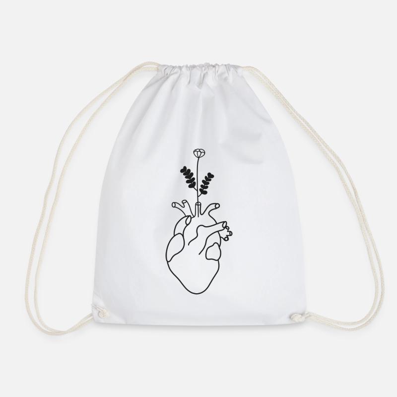Anatomisches Herz mit Blume - Turnbeutel - Weiß