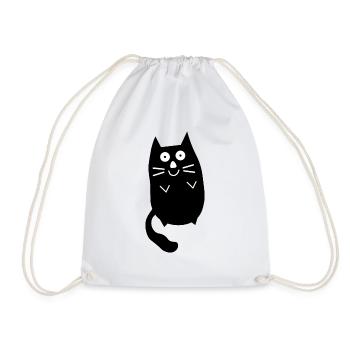 Chubby cute black cat - Drawstring Bag - white - Front