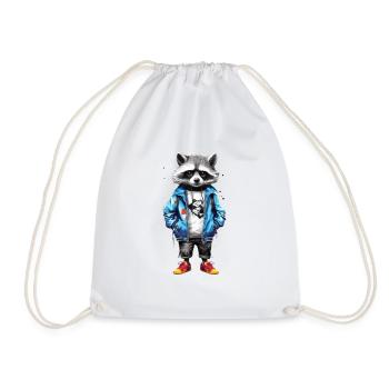 Bunter Waschbär Hip Hop Style - Turnbeutel - Weiß - Vorne