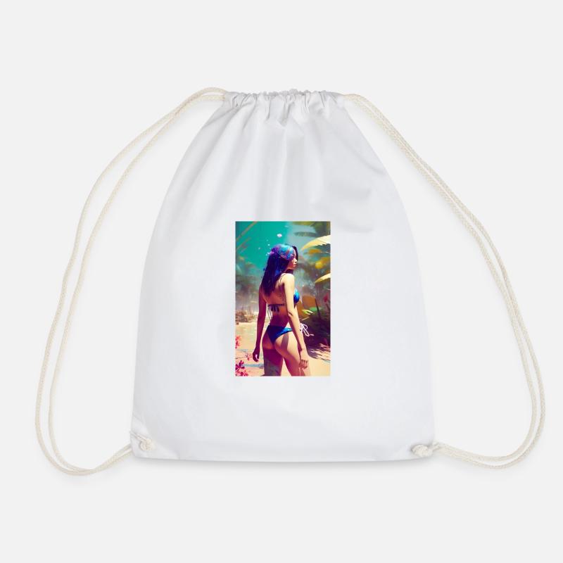 Girl on the colorful beach 01 - Drawstring Bag - white