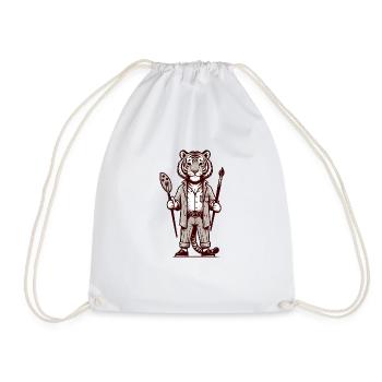 Cute Tiger Artist - Drawstring Bag - white - Front