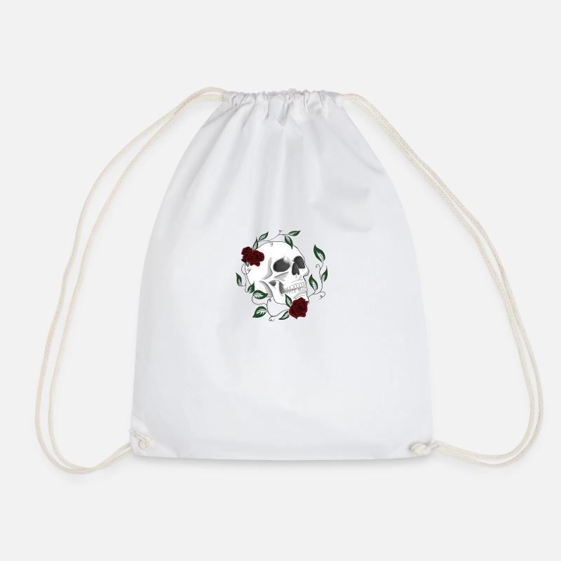 Totenkopf Schädel mit Rosen X#02 - Turnbeutel - Weiß