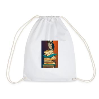 Comic Cartoon Cute Book Owl Owl Book Stack - Drawstring Bag - white - Front
