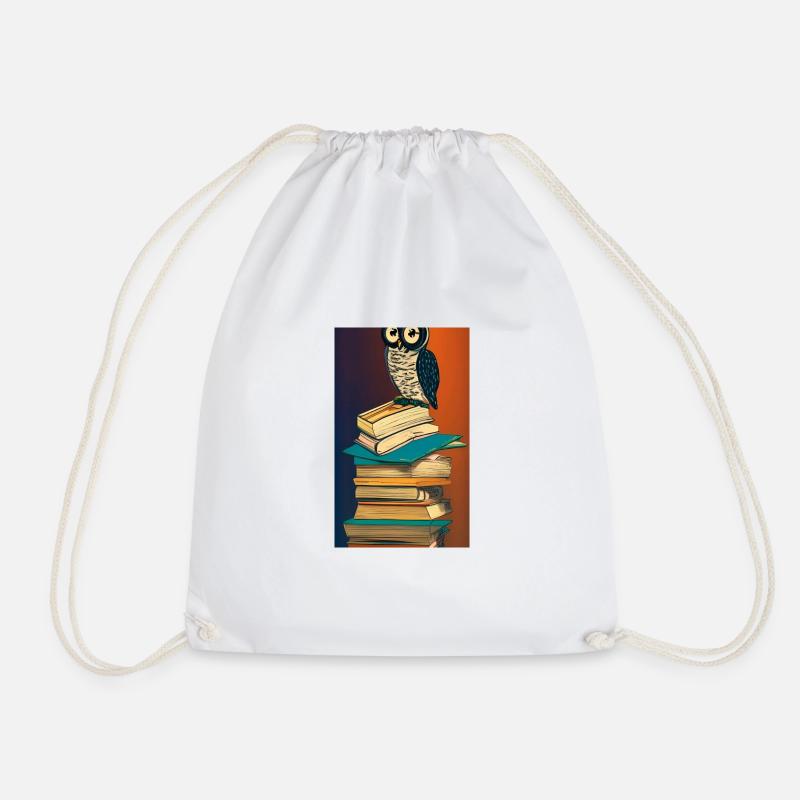 Comic Cartoon Cute Book Owl Owl Book Stack - Drawstring Bag - white