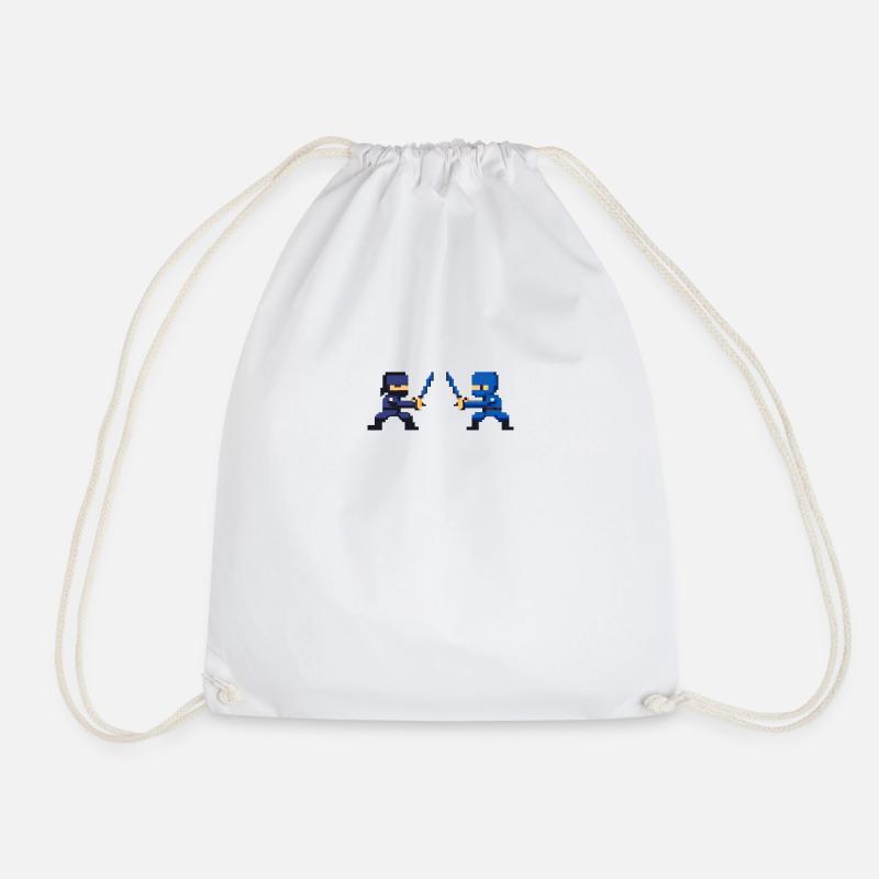 PixelArt, Ninja Fight - Drawstring Bag - white