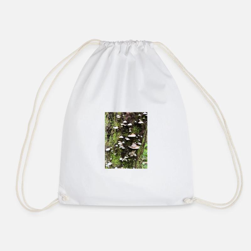 Moss-covered mushroom colony on the tree - Drawstring Bag - white