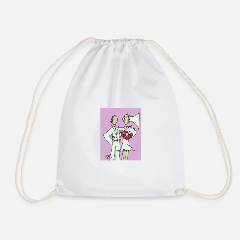 Wedding - Newlyweds - Funny Colored Drawing - Drawstring Bag - white