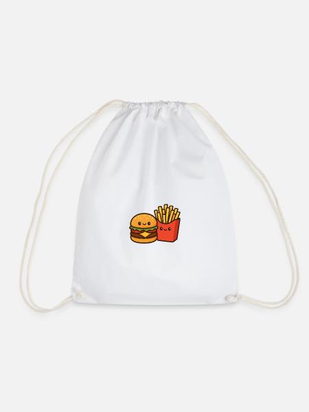 Kawaii Burger & Fries Duo - Drawstring Bag - white