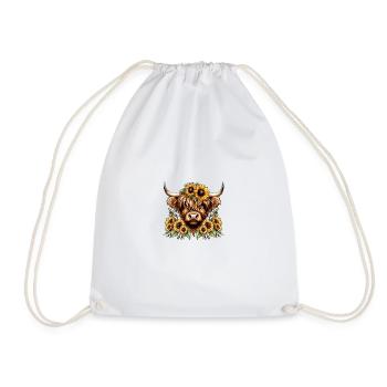 Scottish Highland Cattle Sunflower - Drawstring Bag - white - Front
