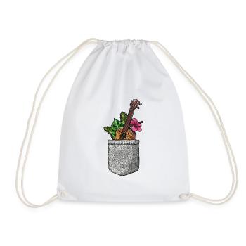 Hawaiian Ukulele Uke Pocket - Drawstring Bag - white - Front