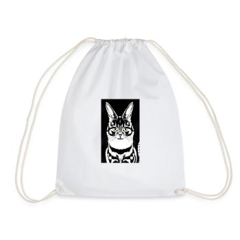 Rabbit Cat - Drawstring Bag - white - Front