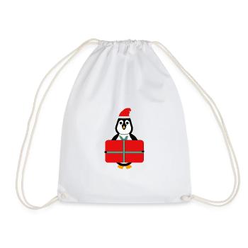 Pingouin avec cadeau - Noël - Sac de sport léger - blanc - Devant