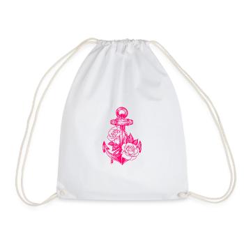 Anchors and roses (pink) - Drawstring Bag - white - Front