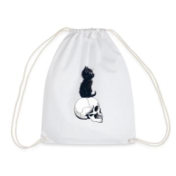 Cute kitten sitting on a skull - Drawstring Bag - white - Front