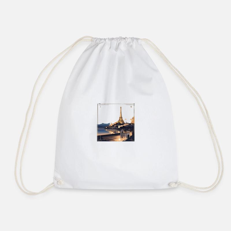 Parisian Radiance Under the Stars - Drawstring Bag - white