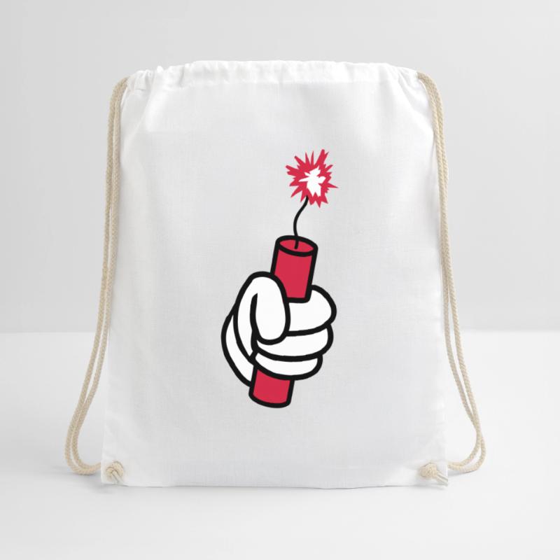 hand held tnt dynamite explode ex Drawstring Bag