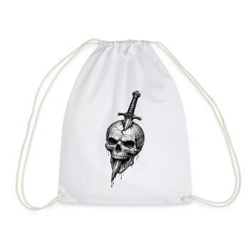 Skull With Dagger Gothic Horror Graphic - Drawstring Bag - white - Front